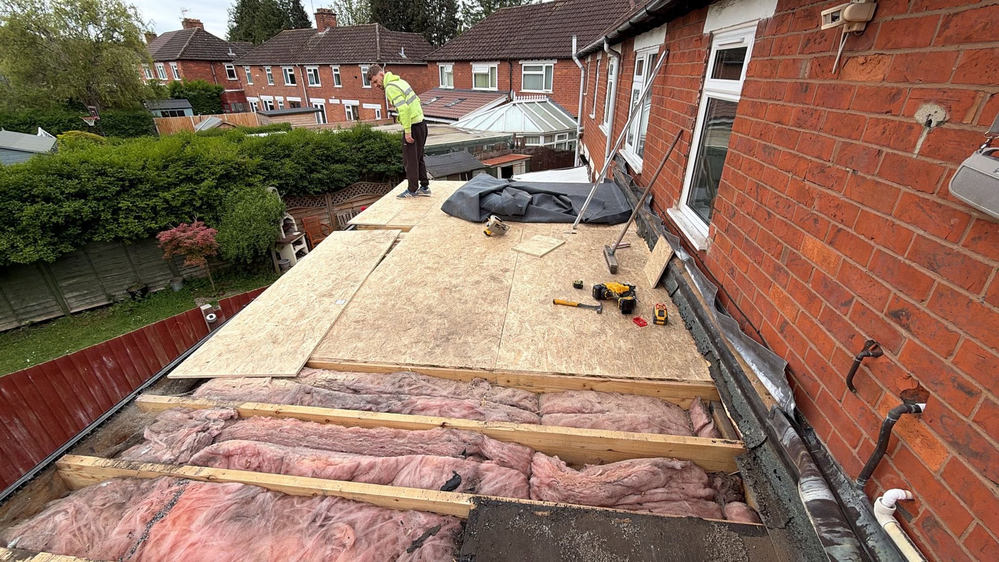 Flat roof replacement in progress